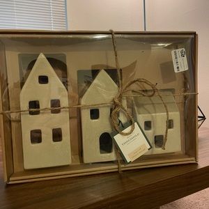 3pc Ceramic House Tea Light Holder. Never used.